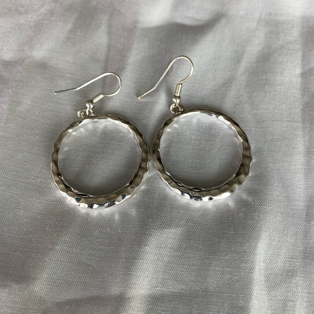 Hammered Sterling Silver Hoop earrings.